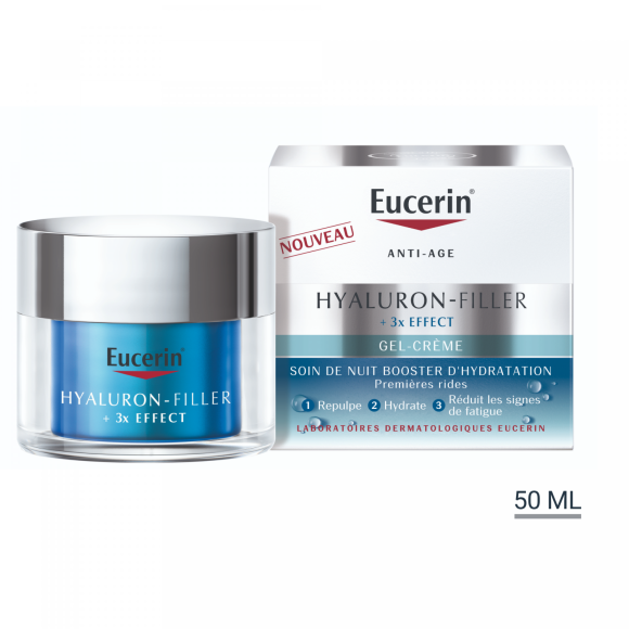 Hyaluron-filler + 3x effect gel-crème soin de nuit booster d'hydratation Eucerin - pot de 50 ml