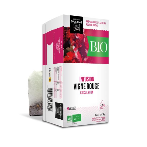 Infusion Vigne rouge bio jambes légères Dayang - boîte de 20 sachets