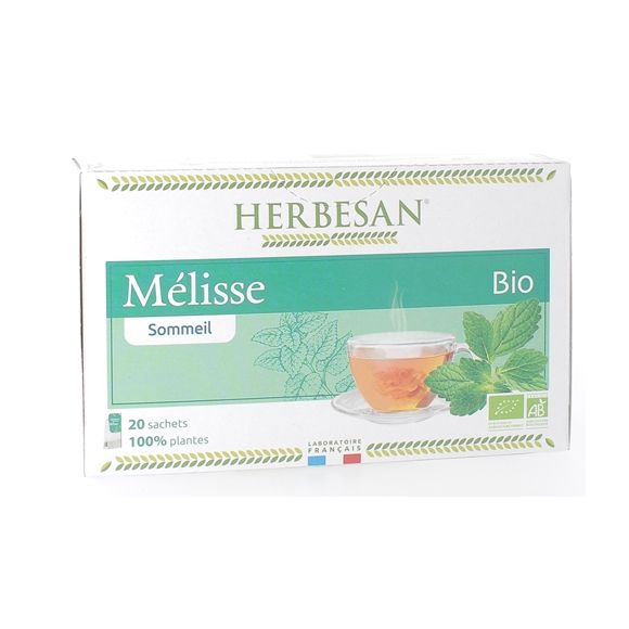 Infusion sommeil mélisse Bio Herbesan - boîte de 20 sachets