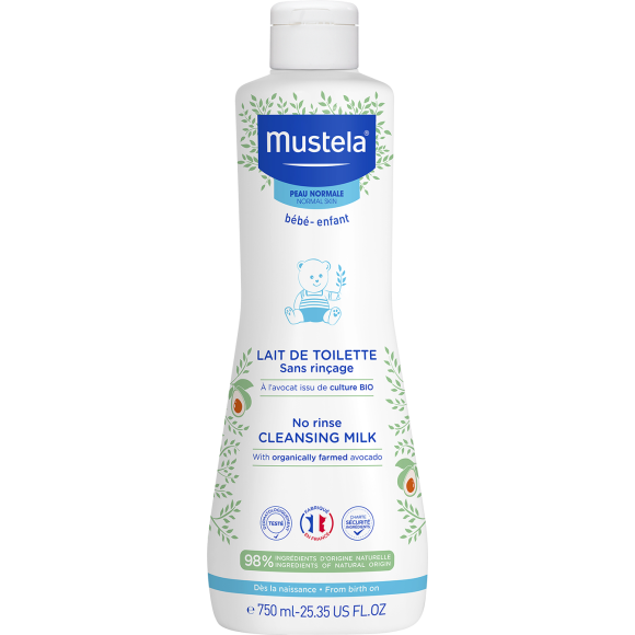 Lait de toilette sans rinçage peau normale bébé et enfant Mustela - flacon de 750 ml