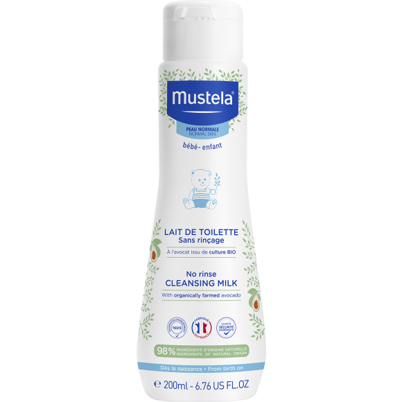 Lait de toilette sans rinçage peau normale bébé et enfant Mustela - flacon de 200 ml