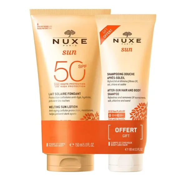 Lait solaire fondant SPF50 + shampoing douche après-soleil 100 ml offert Nuxe - tube de 150ml