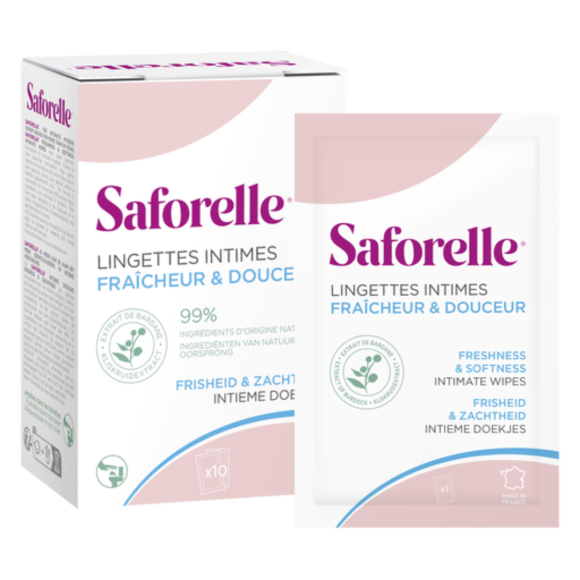 Lingettes intimes fraicheur et douceur Saforelle - boite de 10 lingettes