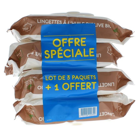 Lingettes nettoyantes à l'huile d'olive vierge Gifrer - lot de 4 paquets de 70 lingettes