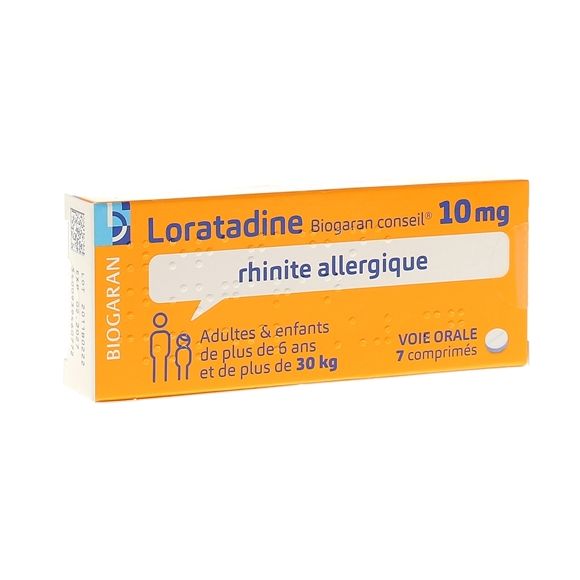 Loratadine 10 mg rhinite allergique Biogaran - 7 comprimés