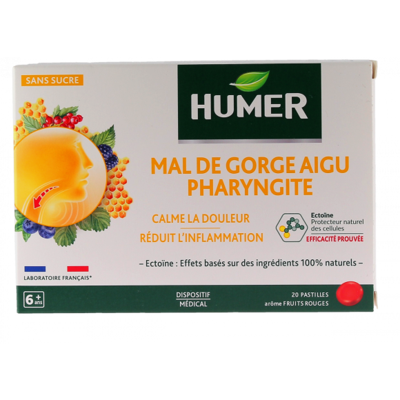 Mal de gorge aigu pharyngite Humer - boite de 20 pastilles