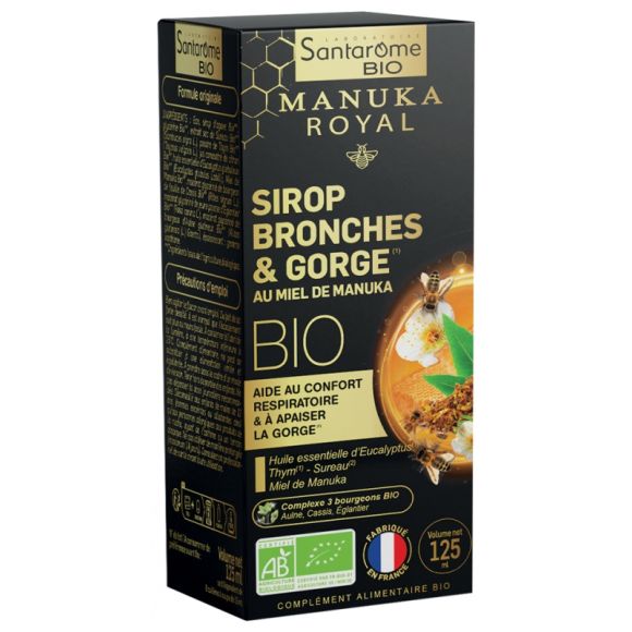 Manuka Royal Sirop bronches & gorge au Miel de Manuka bio Santarome - flacon de 125 ml