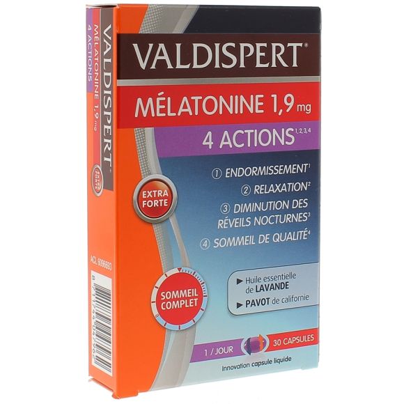 Mélatonine 1,9 mg 4 actions Valdispert - boite de 30 capsules