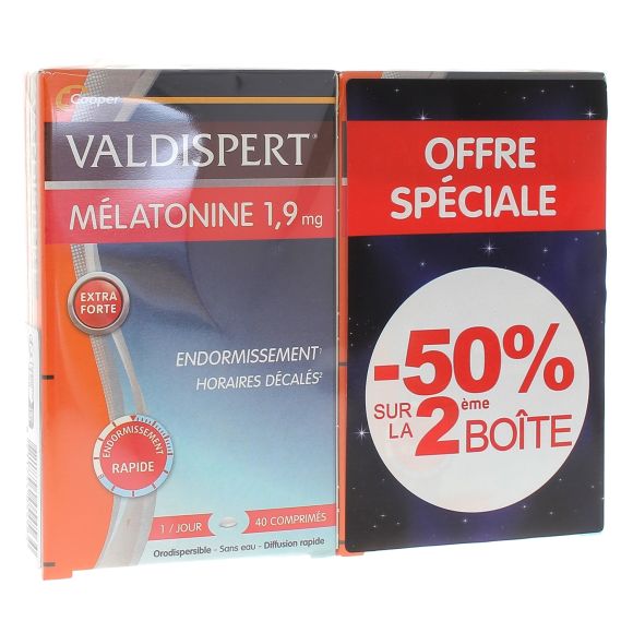 Mélatonine 1,9mg Valdispert - lot de 2 boîtes de 40 comprimés orodispersibles