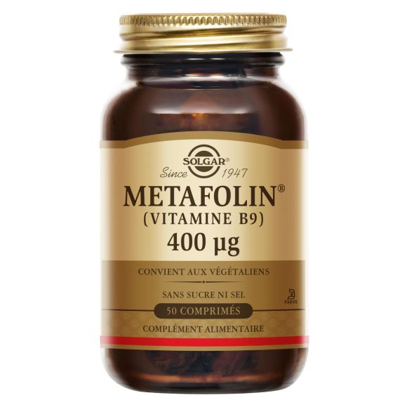 Metafolin 400 µg (vitamine B9) Solgar - boîte de 50 comprimés