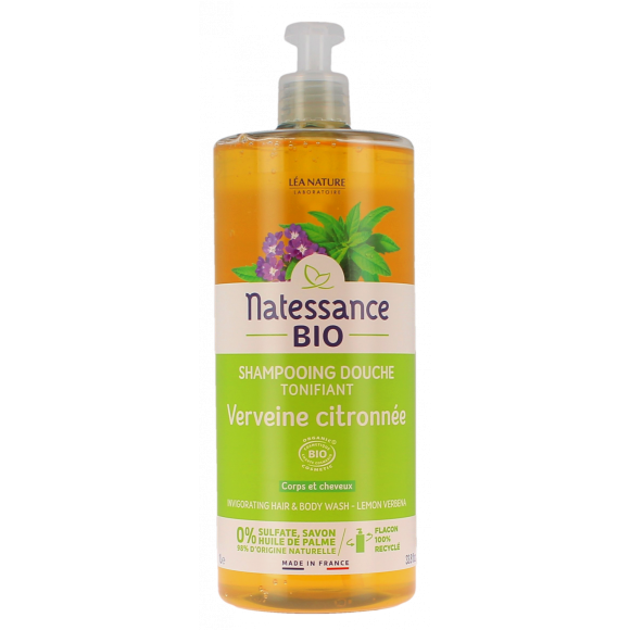 Shampooing douche tonifiant bio verveine citronnée Natessance - flacon-pompe de 1L