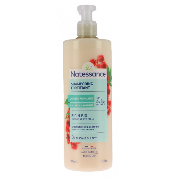 Shampooing fortifiant ricin bio & kératine végétale Natessance - flacon de 500ml