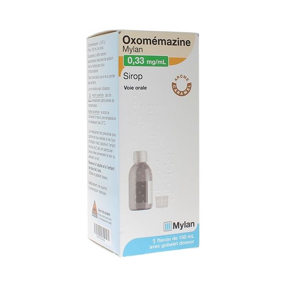 Oxomémazine 0,33 mg/ml sirop Mylan - un flacon doseur de 150 ml avec gobelet doseur