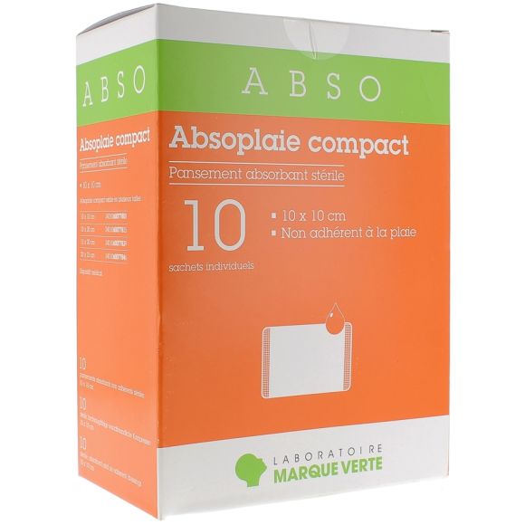 Pansements Absorbants Non adhérents stériles Absoplaie Compact Abso - boîte de 10 sachets individuels