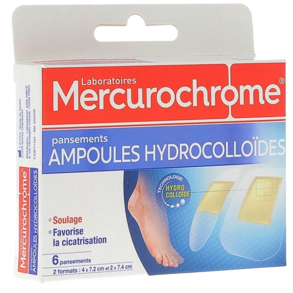 Pansements ampoules hydrocolloïdes Mercurochrome - Boite de 6 pansements