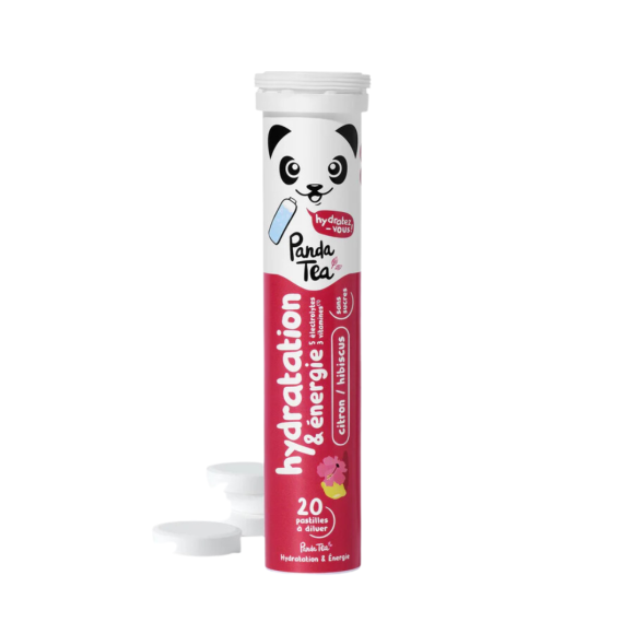 Pastilles hydratation et énergie goût hibiscus citron Panda Tea - 20 pastilles effervescentes