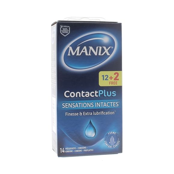 Préservatifs plus fins Contact Plus Manix - boîte de 12 + 2 gratuits