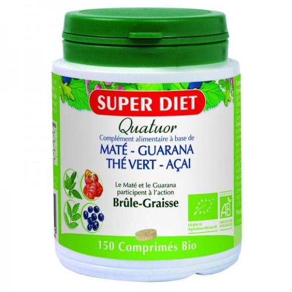 Quatuor BIO Brûle graisses : maté, guarana, thé vert, açaï Super Diet - 150 comprimés