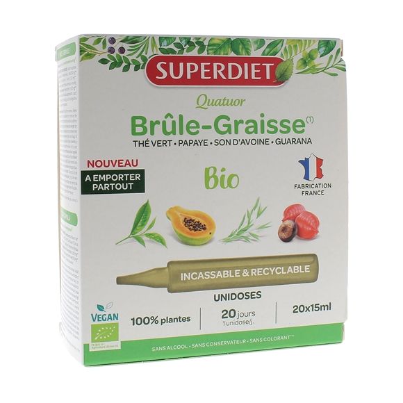 Quatuor Brûle-graisse bio Superdiet - boîte de 20 unidoses de 15ml