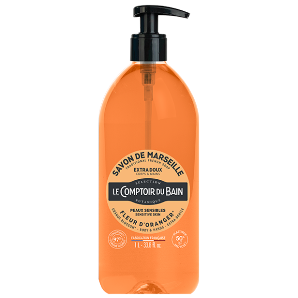 Savon de marseille liquide fleur d'oranger Le Comptoir du Bain - flacon-pompe de 1L