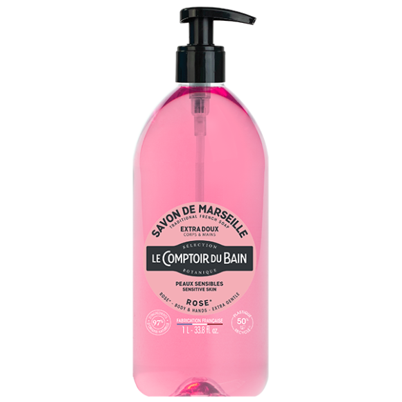 Savon de marseille liquide rose Le Comptoir du Bain - flacon-pompe de 1L