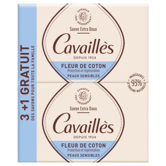 Savon surgras extra-doux Fleur de coton Rogé Cavaillès - 4 pains de 250g