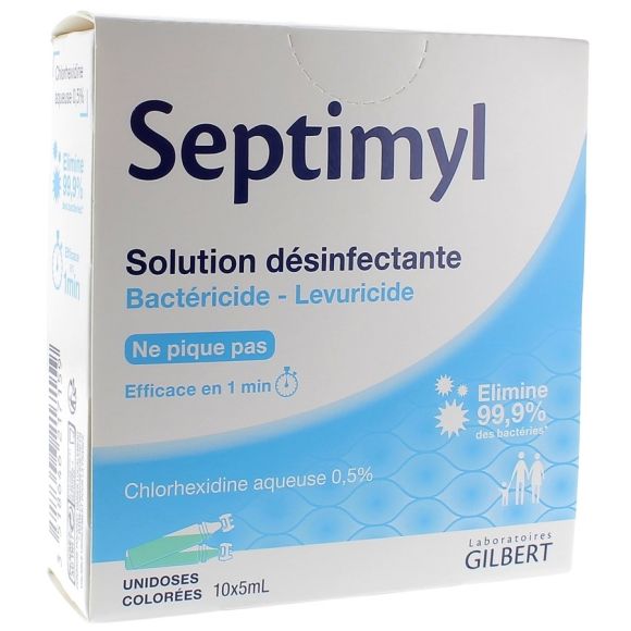 Septimyl Solution Désinfectante Chlorhexidine aqueuse 0,5% Gilbert - boîte de 10 unidoses de 5 ml