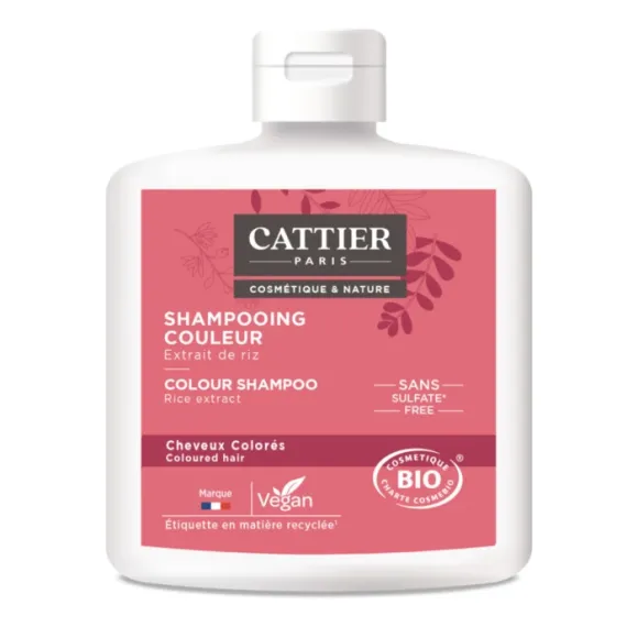 Shampoing sans sulfate cheveux colorés bio Cattier - flacon 250 ml