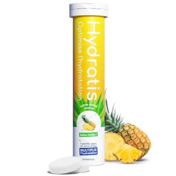 Solution d'hydratation goût ananas Hydratis - tube de 20 pastilles effervescentes