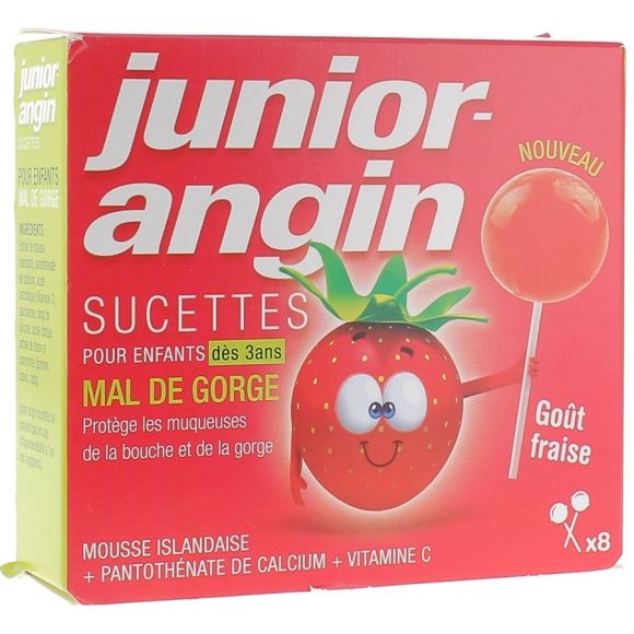 Sucettes pour enfants mal de gorge Junior-angin - boîte de 8 sucettes