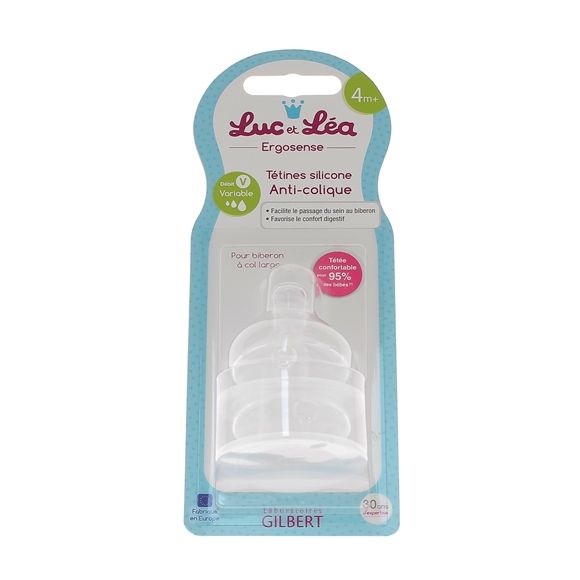 Tétines silicone anti-colique 4 mois + débit variable Luc et Léa - 2 tétines