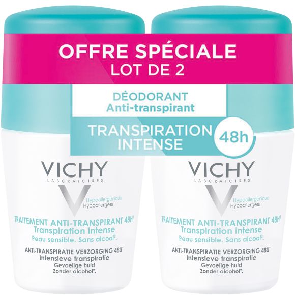 Traitement anti-transpirant 48h transpiration intense Vichy - lot de 2 Roll-on billes de 50 ml