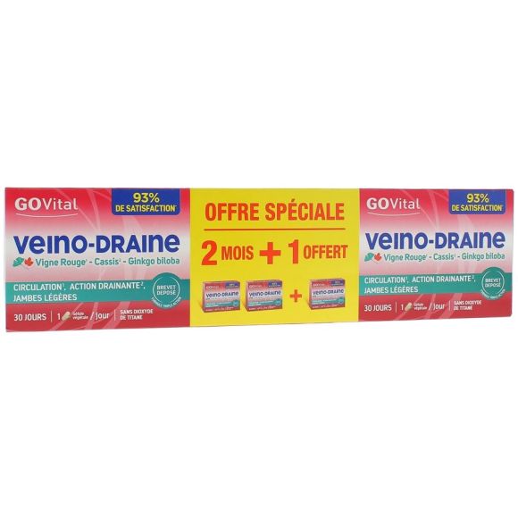 Veino-Draine Jambes lourdes GOVital - 2 boîtes de 30 jours + 1 boîte de 30 jours offerte