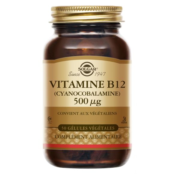 Vitamine B12 500 µg Cyanocobalamine Solgar - pot de 50 gélules