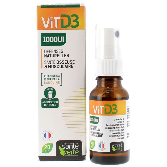 Vitamine D3 1000 UI défenses naturelles Santé Verte - spray de 20ml