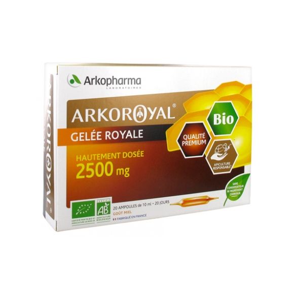 ArkoRoyal Gelée royale bio 2500mg Arkopharma - boîte de 20 ampoules