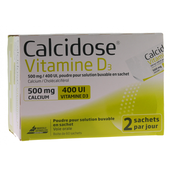 Calcidose Vitamine D3 500mg/400UI poudre pour solution buvable en sachet - boîte de 60 sachets