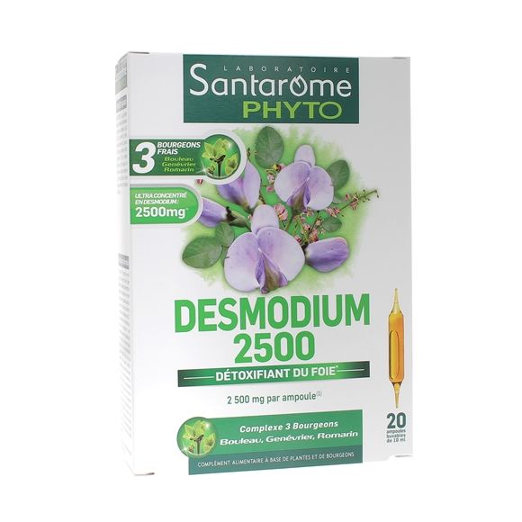 Desmodium 2500 détoxifiant du foie Santarome - boite de 20 ampoules