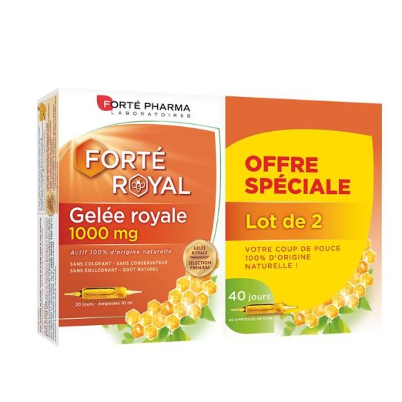 Gelée royale 1000 mg Forté pharma - 2 boîtes de 20 ampoules de 10 ml