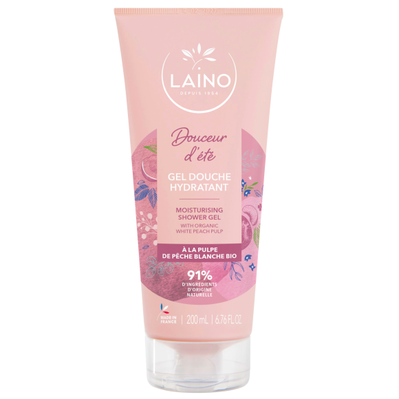 Gel douche hydratant à la pulpe de pêche blanche BIO Laino - tube de 200 ml