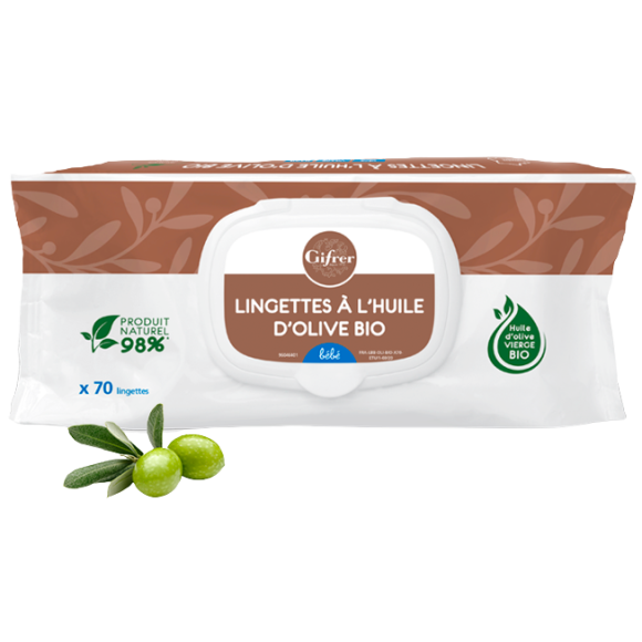 Lingettes nettoyantes à l'huile d'olive vierge Gifrer - paquet de 70 lingettes