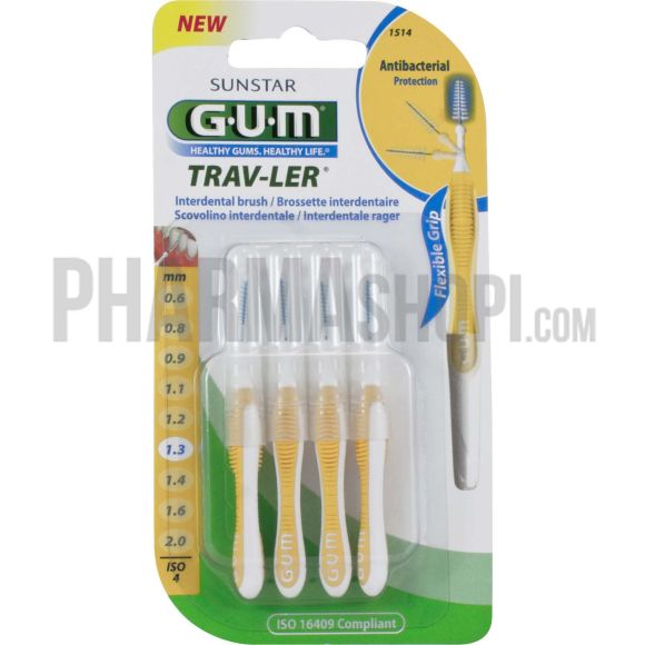 Brossette interdentaire antibactérienne Trav-ler 1.3 mm Gum - 4 brossettes