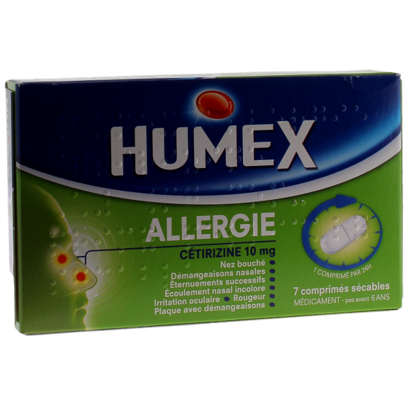 Humex allergie Cétirizine 10mg - 7 comprimés pelliculés sécables