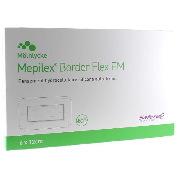 Mepilex Border Flex EM pansement hydrocellulaire siliconé extra mince 6x12cm Mölnlycke - boîte de 10 pansements