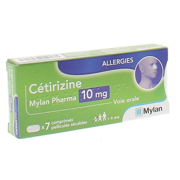 Cétirizine 10 mg Mylan comprimé pelliculé secable - boite de 7 comprimés