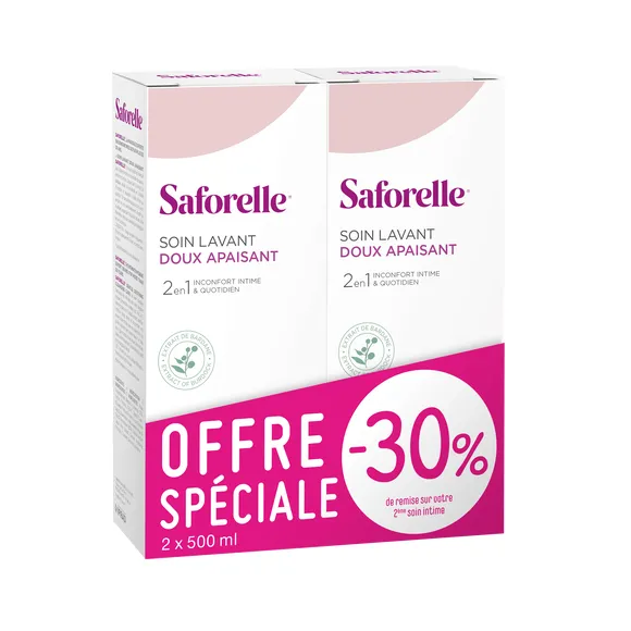 Saforelle soin lavant doux toilette intime - lot de 2 flacons de 500 ml