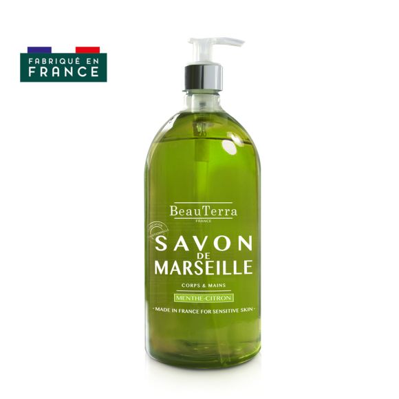 Savon de marseille menthe citron Beauterra - flacon de 1 L