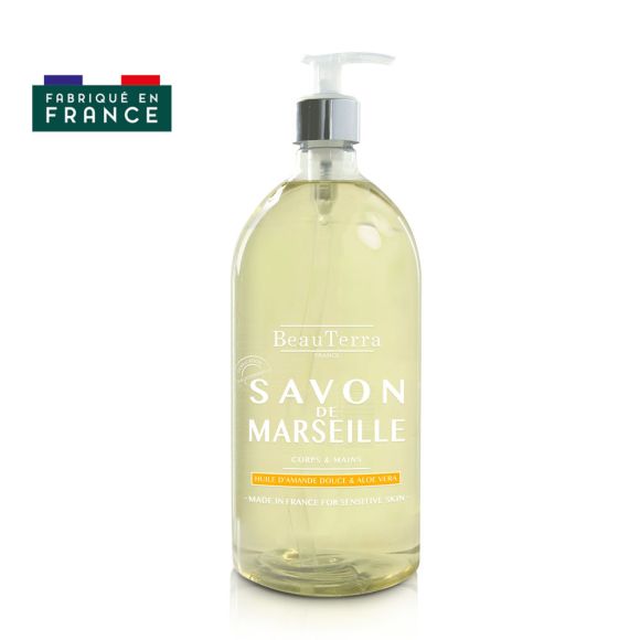 Savon liquide huile d'amande douce et aloe vera Beauterra - flacon de 1 L