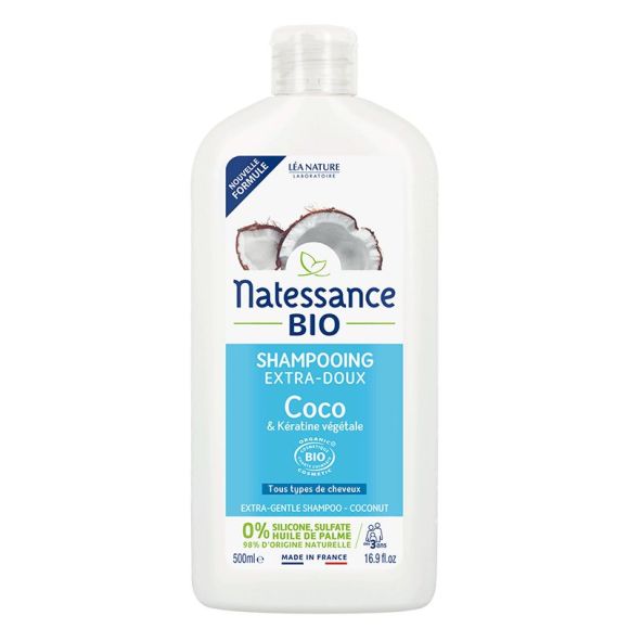 Shampooing extra-doux bio coco et kératine végétale Natessance - flacon de 500ml