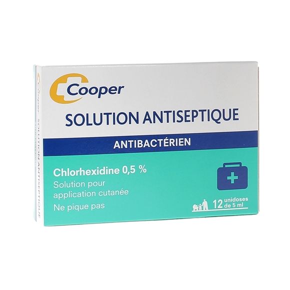 Solution antiseptique chlorhexidine 0,5% Cooper - 12 unidoses de 5 ml